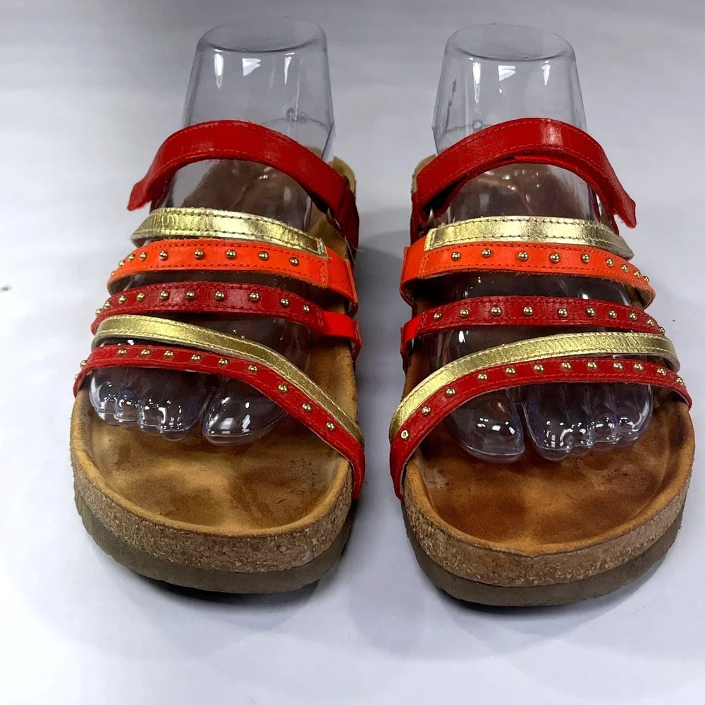Naot Prescott Sandals Womens 41‎ Poppy Orange Gold Studded Leather Boho Comfort